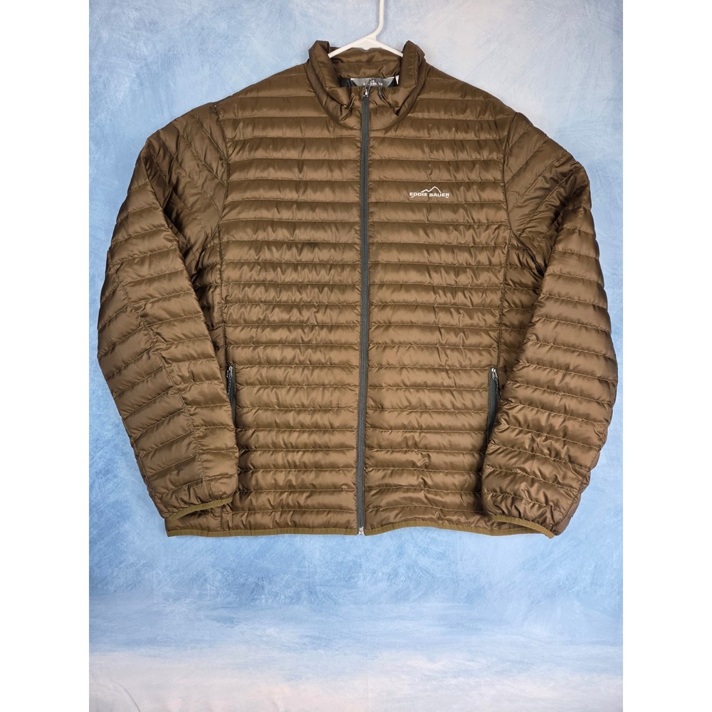 Eddie Bauer Microlight Men Jacket Size XL Brown 650 Down Packable Puffer